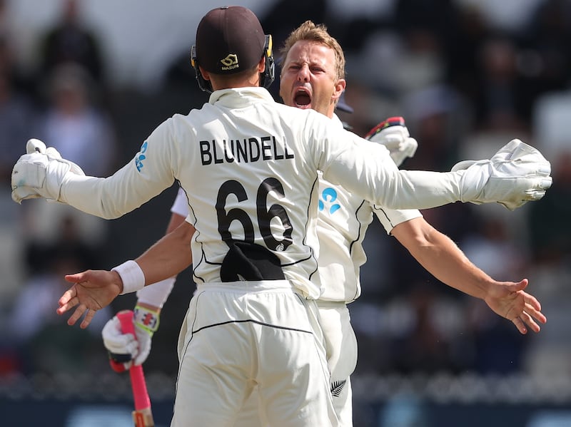 WELLINGTON, NEW ZEALAND - FEBRUARY 28: Neil Wagner of New Zealand celebrates his wicket of Ollie Pope of England during day five of the Second Test Match between New Zealand and England at Basin Reserve on February 28, 2023 in Wellington, New Zealand. (Photo by Phil Walter / Getty Images)