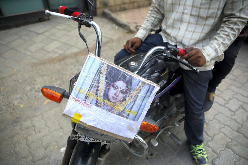 27 Feb 2018, Mumbai - INDIA
Sridevi's portrait respectfully put by Dilip Chauhan and Sohan Hatkar on their Bike.
(Subhash Sharma for The National) 