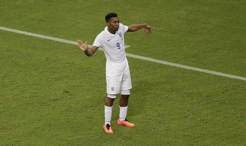 Daniel Sturridge celebrates his goal against Italy on Saturday night at the 2014 World Cup in Manaus, Brazil. Themba Hadebe / AP