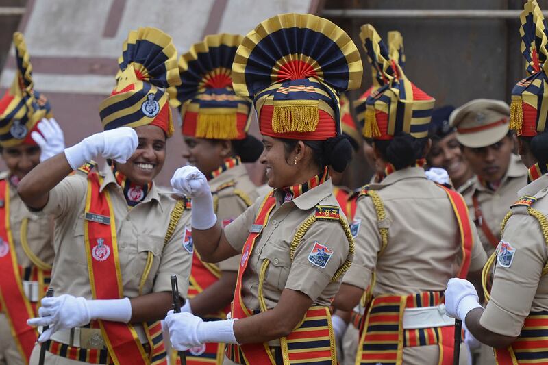 Indian Railway Protection Force (RPF) personnel gather to take part in a ceremony to celebrate the country's 75th Independence Day in Hyderabad. AFP
