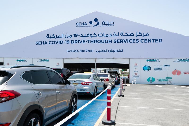 Residents are a big show for PCR and vaccination tests at the  SEHA Covid-19 Drive-Through Service Center at the Corniche in Abu Dhabi on June 17th, 2021.  There is a huge demand for vaccinations and PCRs after the green pass restrictions. Victor Besa / The National.
Reporter: Shireena Al Nowais for News