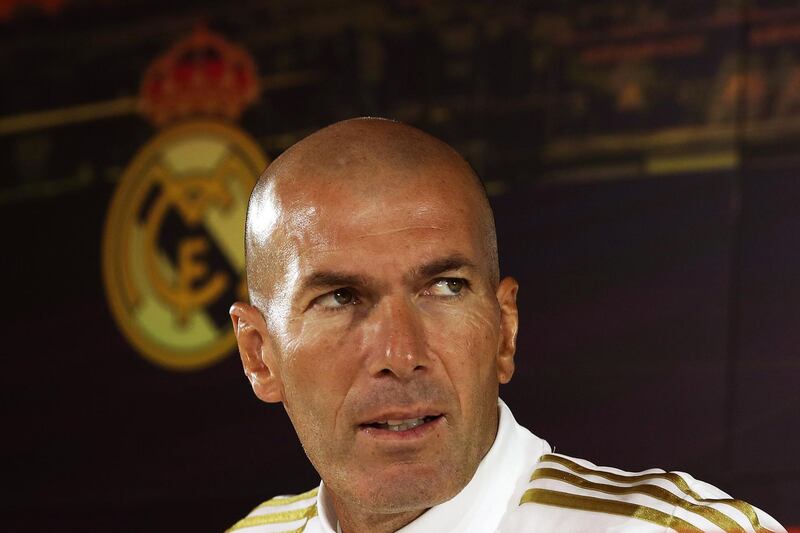 epa07858765 Real Madrid's French head coach, Zinedine Zidane, addresses a press conference after the team's training session at Valdebebas sports city in Madrid, Spain, 21 September 2019. Real Madrid will be facing Sevilla FC in a Primera Division Liga match 22 September 2019.  EPA/J.J. GUILLEN