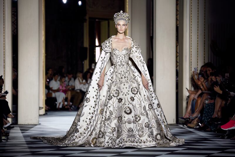 A model at the Zuhair Murad haute couture autumn/winter 2018/2019  show as part of Paris Fashion Week on July 4, 2018, in France. Getty  