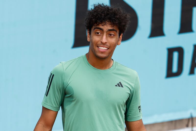 Abdullah Shelbayh during his practice session with Stafanos Tsitsipas at the Madrid Open at Caja Magica on April 26, 2024. Getty Images