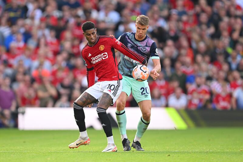 Marcus Rashford: 5/10 - Beaten to a poor Strakosha clearance by Norgaard. Right-footed shot towards near post on 36 minutes. Moved up front with Hojlund at half-time. Made positive runs, but too little movement around him. Applauded when he came off. One goal in 10 this season. Getty