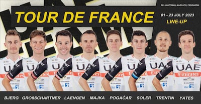 The UAE Team Emirates line-up for the 2023 Tour de France. Photo: UAE Team Emirates