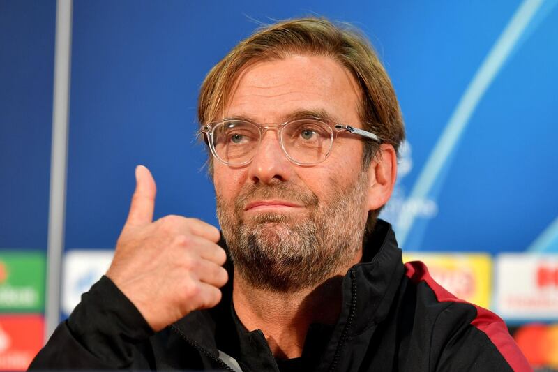 Liverpool's German manager Jurgen Klopp gestures as he attends a Liverpool team press conference at the Rajko Mitic stadium in Belgrade on November 5, 2018, on the eve of their UEFA Champions League group C football match against Red Star Belgrade.  / AFP / ANDREJ ISAKOVIC
