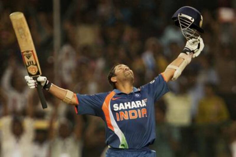 Sachin Tendulkar celebrates his brilliant double ton against South Africa.