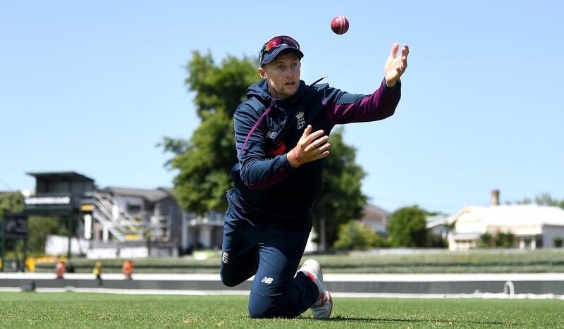 England captain Joe Root catches during a nets session at Seddon Park on Wednesday, November 27, ahead of the second Test in Hamilton. Getty