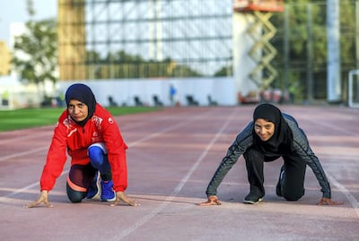 Abu Dhabi, U.A.E., January 30, 2019.  TORY BRIEF:  This is for a feature planned on the Special Olympics medal winners and how they are preparing for the games. --  (R-L))  Muza Al Hamed and Hamda Al Hussani.
Victor Besa / The National
Section:  NA
Reporter:  Ramola Talwar