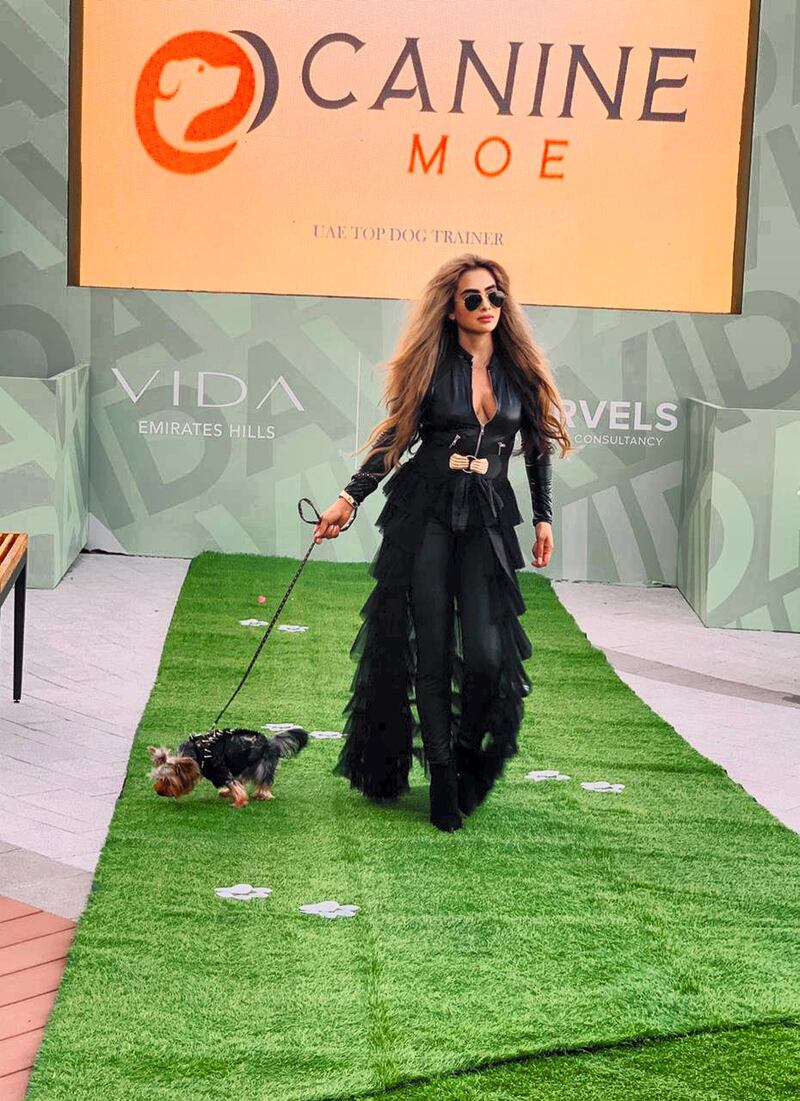 Farah Zafar and Rocky on the runway. Courtesy Boujie Paws Co