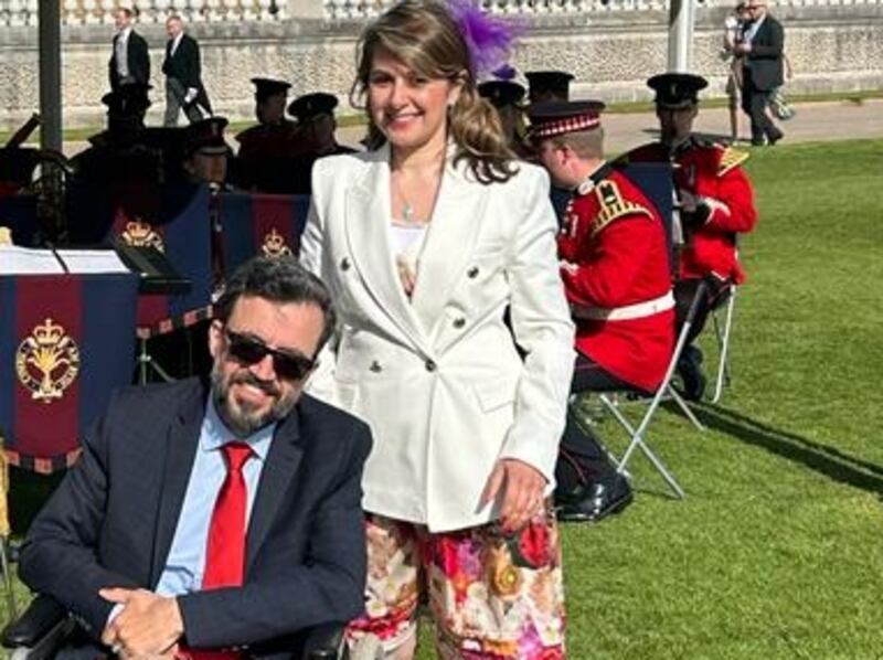 Vahid Beheshti and his wife Mattie Heaven at the garden party hosted by the king at Buckingham Palace. Photo: Mattie Heaven / Twitter