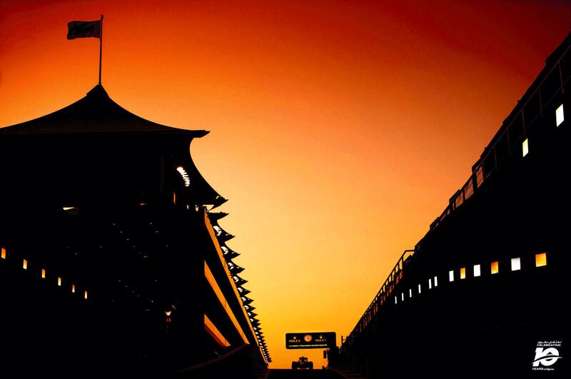 No other race track on the planet can match the architectural splendour of Yas Marina Circuit; the venue’s impressive Grandstands framed as they so often are by a stunning orangey to red to purple to black desert sunset sky.