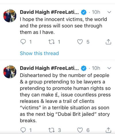 A screenshot of tweets by David Haigh.