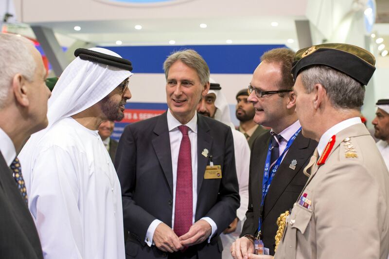 Sheikh Mohamed bin Zayed, Crown Prince of Abu Dhabi and Deputy Supreme Commander of the UAE Armed Forces, with Philip Hammond, UK's foreign secretary, in Dubai in November 2013. Ryan Carter / Crown Prince Court - Abu Dhabi