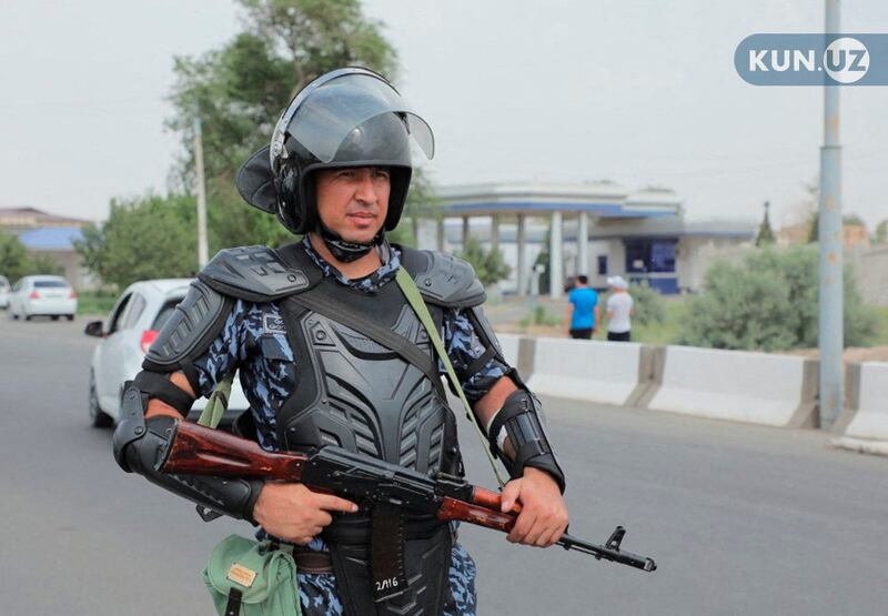 A security officer on the streets of Nukus, capital of Uzbekistan's Karakalpakstan region, after protests over proposed constitutional reforms broke out. Reuters