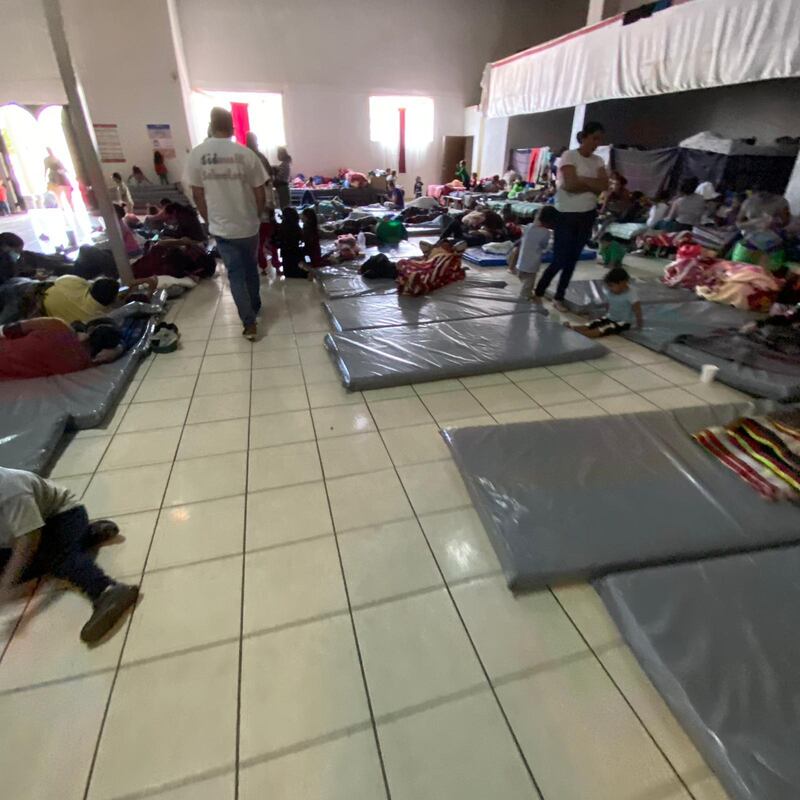 Mats set up on the ground serve as makeshift beds for migrants at the Ambassador Jesus Christ shelter in Tijuana, Mexico. Photo courtesy of Felicia Rangel-Samponaro