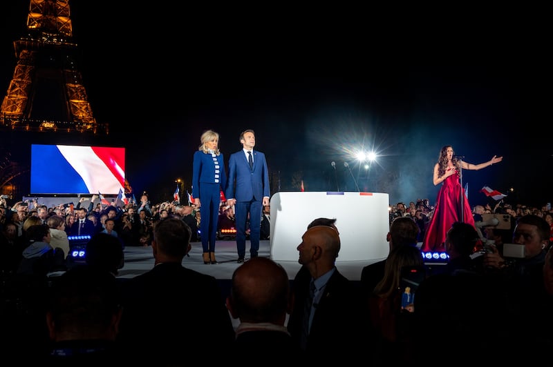 The Macron victory event took place at the Champ de Mars park, in front of the Eiffel Tower.