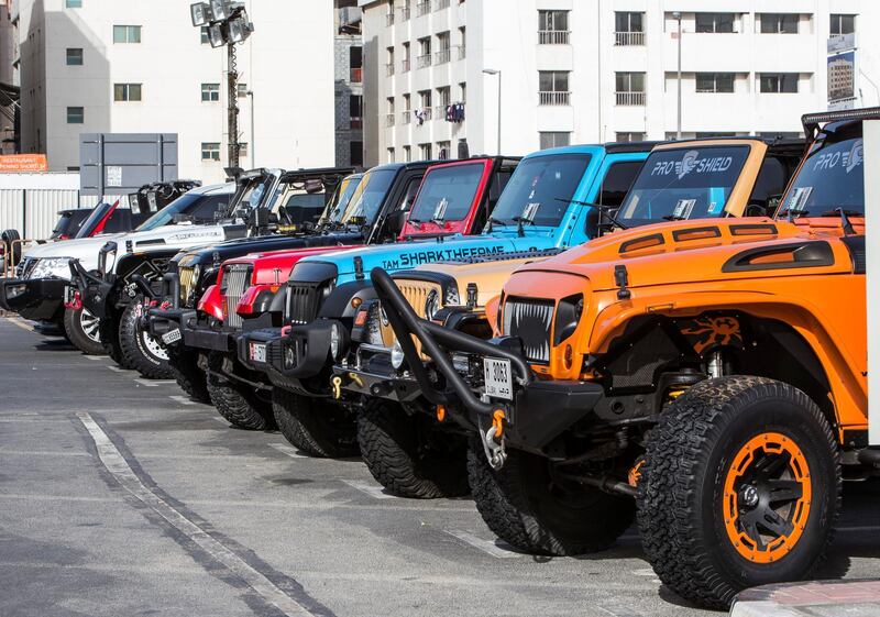 DUBAI, UNITED ARAB EMIRATES - Jeep vehicles at UAE Offroaders Show at Al Ghurair Centre.  Leslie Pableo for The National for Adam Workman's story