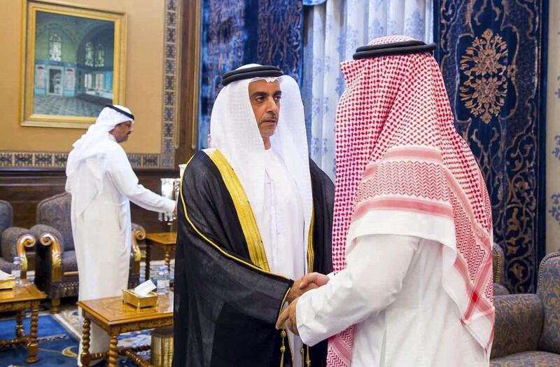 Sheikh Saif bin Zayed, Deputy Prime Minister and Minister of Interior, offers condolences to Saudi Prince Muqrin on the death of his son Prince Mansour in a helicopter crash on Sunday. Wam