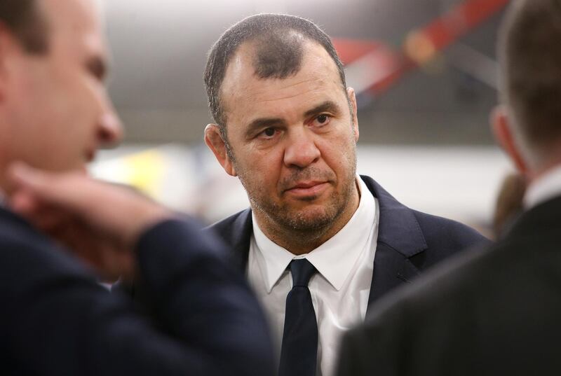 BRISBANE, AUSTRALIA - MAY 30: Michael Cheika, Wallabies coach, looks on during the Australia Wallabies squad announcement at Suncorp Stadium on May 30, 2018 in Brisbane, Australia. (Photo by Jono Searle/Getty Images)