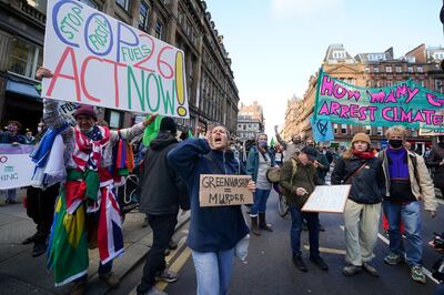 Demonstrators at a Extinction Rebellion protest during the Cop26 summit in Glasgow. PA