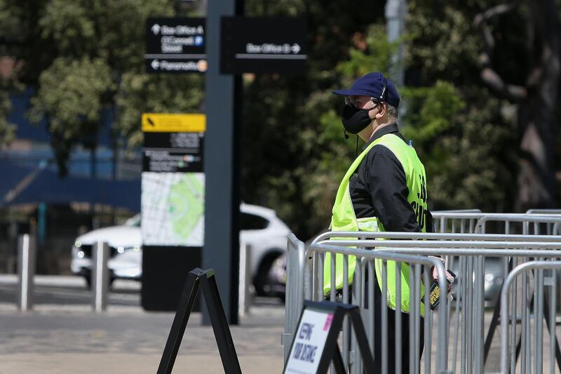 A security officer awaits the arrival of crowds at Bankwest Stadium in Parramatta, Sydney, Australia. Getty Images