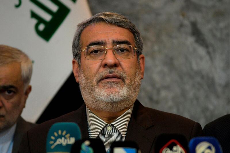 (FILES) In this file photo Iranian Interior Minister Abdolreza Rahmani Fazli speaks during a press conference upon his arrival to the Iraqi holy city of Najaf on September 29, 2019 to coordinate the Shiite Muslim commemoration of Arbaeen. The US government imposed sanctions on May 20, 2020 on an Iranian government minister and senior law enforcement and military officials over human rights abuses. "The Iranian regime violently suppresses dissent of the Iranian people, including peaceful protests, through physical and psychological abuse," Treasury Secretary Steven Mnuchin said in a statement. The sanctions target Interior Minister and chair of Iran's National Domestic Security Council (NDSC), Abdolreza Rahmani Fazli, seven law enforcement officials and an IRGC commander.
 / AFP / Haidar HAMDANI
