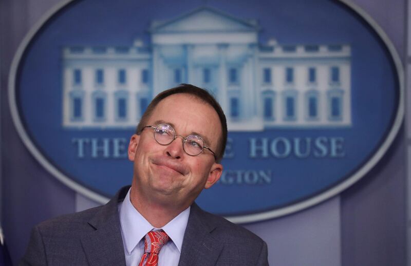 Acting White House Chief of Staff Mick Mulvaney addresses reporters during a news briefing at the White House in Washington, U.S., October 17, 2019. REUTERS/Leah Millis