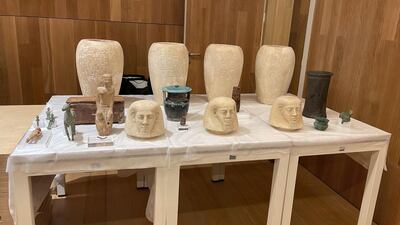 A collection of 36 ancient Egyptian artefacts that were just returned to Egypt 7 years after they were smuggled out of a port in Alexandria.