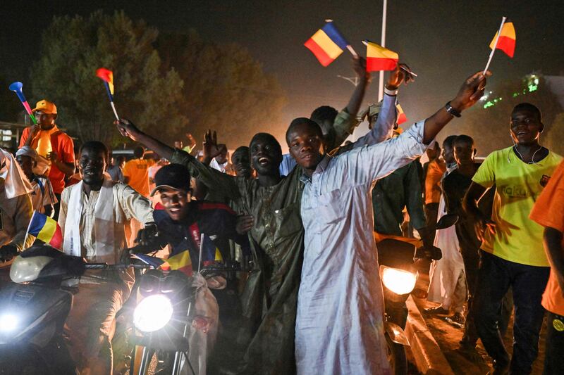 Supporters of Chad's junta chief Mahamat Idriss Deby Itno celebrate his election victory in N'Djamena, after Deby won 61.03 per cent of votes, beating his Prime Minister Succes Masra, who took 18.53 per cent. AFP