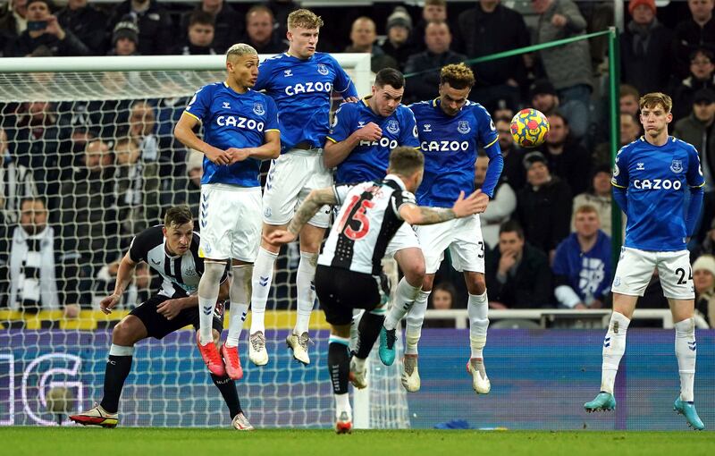 Feb  8, 2022: Newcastle 3 (Holgate og 37', Fraser 56', Trippier 80') Everton 1 (Lascelles og 36'). Howe, whose team were lifted out of the bottom three by the win, said: "It is a big result for us ... Consecutive wins in the Premier League are rare - they can change your status and elevate the club." AP