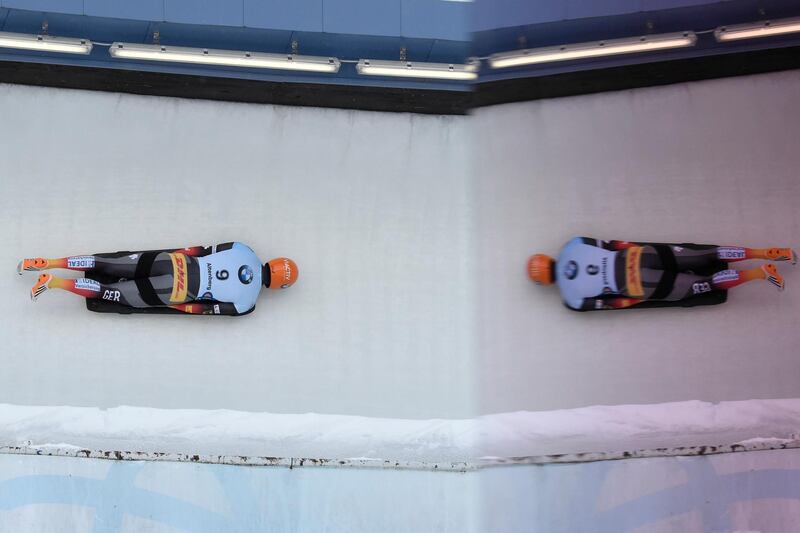 Axel Jungk, of Germany, competes during the skeleton at the Bobsleigh and Skeleton World Championships in Altenberg,  Germany, on Friday, February 28. AP