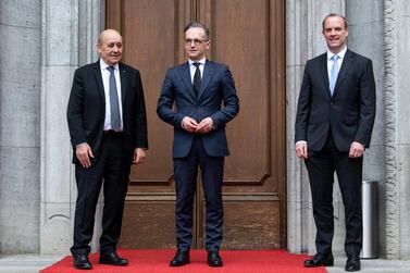 The foreign ministers of Germany, Britain, and France - Heiko Maas,  Dominic Raab and Jean-Yves Le Drian - met on Friday to discuss their future course on Iran. Getty
