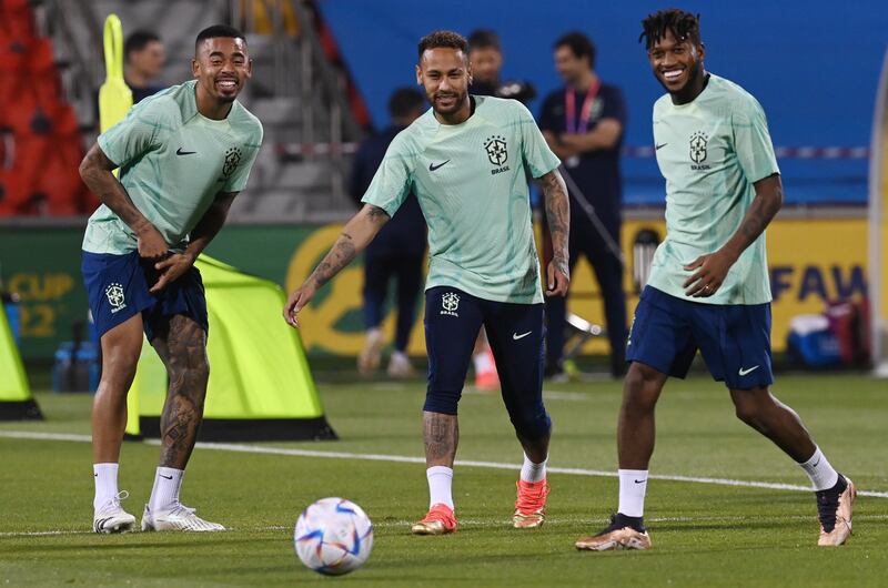 Neymar and Brazil's star-studded squad train for World Cup clash
