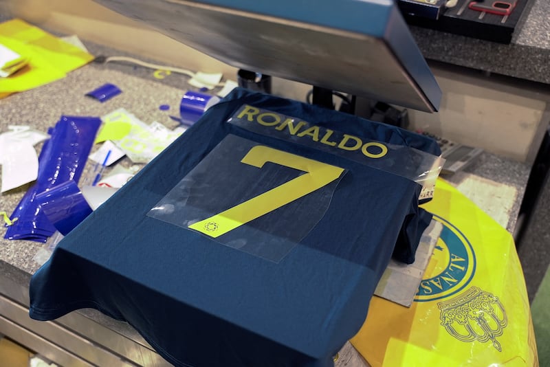 Al Nassr jersey with Cristiano Ronaldo's name and number. Reuters