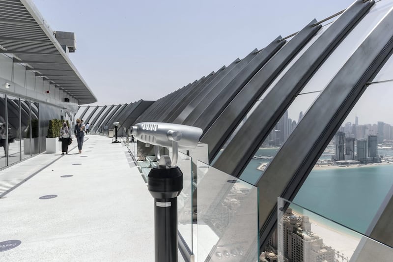 DUBAI, UNITED ARAB EMIRATES. 5 APRIL 2021. The View observation deck with 360 degrees of views of the Dubai Skyline situated on The Palm. (Photo: Antonie Robertson/The National) Journalist: Nick Webster. Section: National.