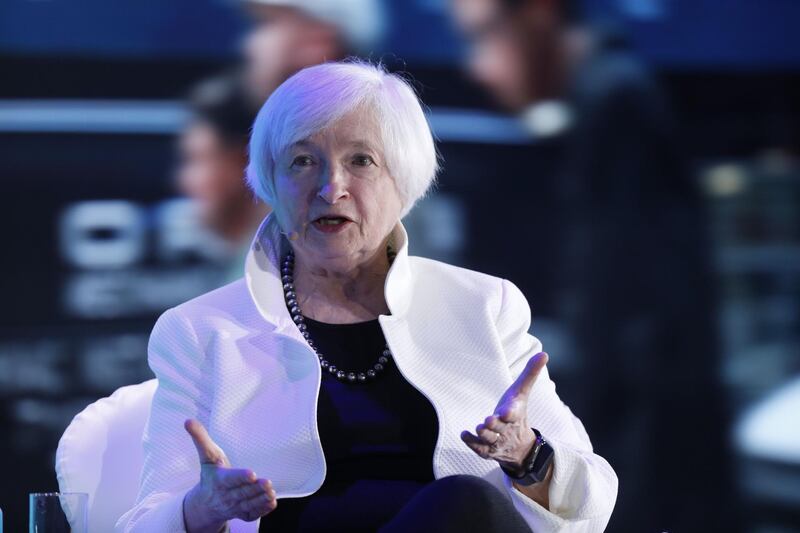 Janet Yellen, former chair of the U.S. Federal Reserve, speaks during a panel discussion at the Bloomberg New Economy Forum in Singapore, on Wednesday, Nov. 7, 2018. The New Economy Forum, organized by Bloomberg Media Group, a division of Bloomberg LP, aims to bring together leaders from public and private sectors to find solutions to the world's greatest challenges. Photographer: Justin Chin/Bloomberg