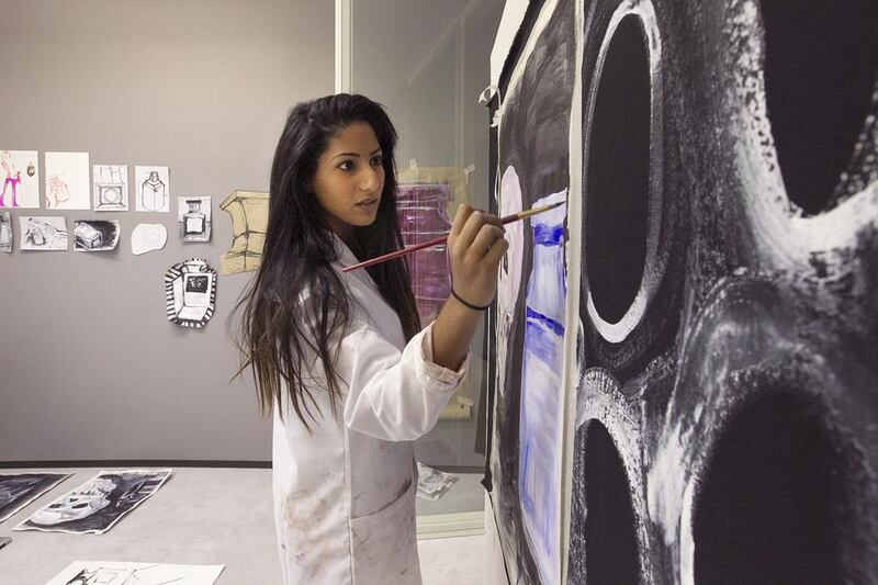 Farah Al Qasimi is one of 15 artists benefiting from new studios provided by the Salama bint Hamdan Al Nahyan Emerging Artists Fellowship. Mona Al-Marzooqi / The National

