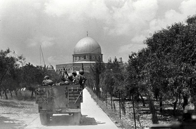 An Israeli military vehicle approaches the Dome of the Rock in June 1967. AFP
