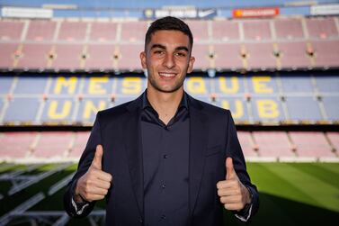A handout picture provided by FC Barcelona shows the team's new striker Ferran Torres during his presentation in Barcelona, Spain, 28 December 2021.   EPA / GERMAN PARGA  HANDOUT EDITORIAL USE ONLY / NO SALES