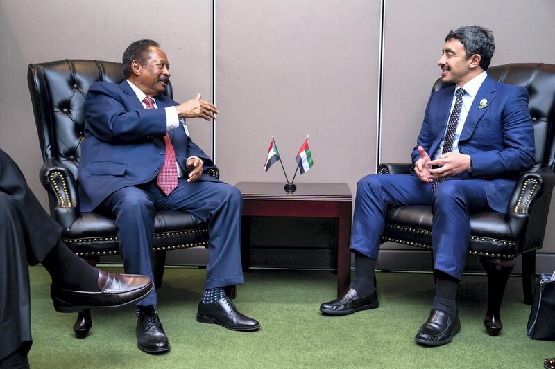 Sheikh Abdullah bin Zayed, Minister of Foreign Affairs and International Cooperation, met with Dr Abdullah Hamdok, Sudanese Prime Minister in September. WAM