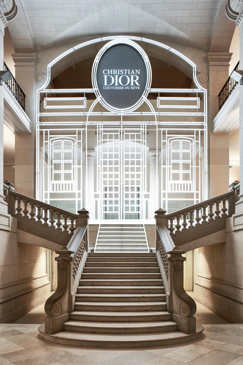 The main hallway of Christian Dior: Designer of Dreams exhibition. Photo by Adrien Dirand