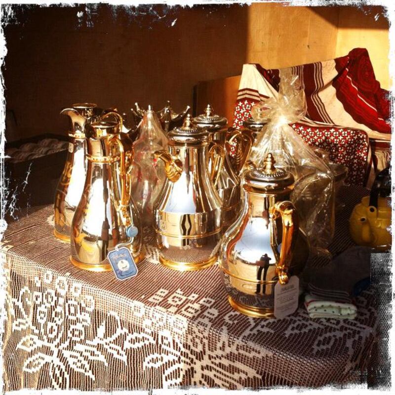 Day trip with friends to the Western Region and the Mazayin Dhafra Camel Festival, 220 kms west of Abu Dhabi on December 20, 2013.  Wares for sale at the traditional souk.  Picture taken with the Hipstamatic app for the iPhone. Liz Claus / The National