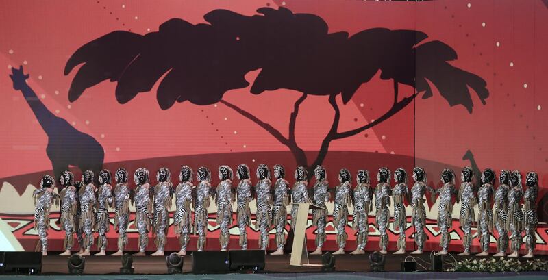 Zurcaroh acrobatic dance group perform during the ceremony for the draw for the 32nd edition of the Africa Cup of Nations football tournament, in Giza, Egypt.  EPA