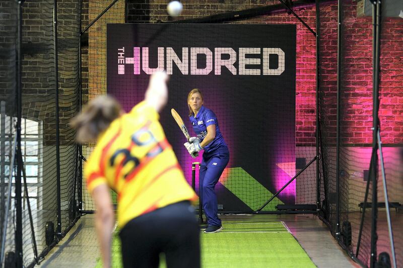 LONDON, ENGLAND - OCTOBER 03: Heather Knight of London Spirit one of the eight new mens and womens teams that will be competing in new 100 ball cricket competition, The Hundred, starting in summer 2020 during The Hundred Launch on October 3, 2019 in London, England. (Photo by Charlie Crowhurst/Getty Images for ECB)