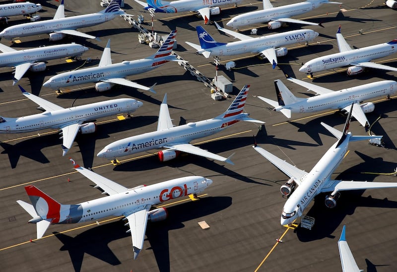 FILE PHOTO: Grounded Boeing 737 MAX aircraft are seen parked in an aerial photo at Boeing Field in Seattle, Washington, U.S. July 1, 2019. REUTERS/Lindsey Wasson/File Photo