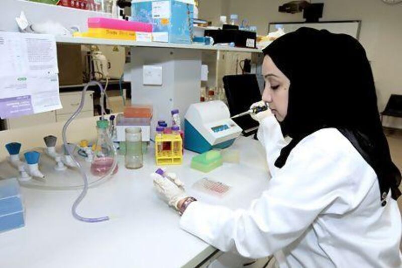 Yusra Al Dhaheri ( PhD student ) has been working for more than two years with her research team at a laboratory in UAE University on the Origanum plant extract which may be effective in killing cancer cells. Jeffrey E Biteng / The National