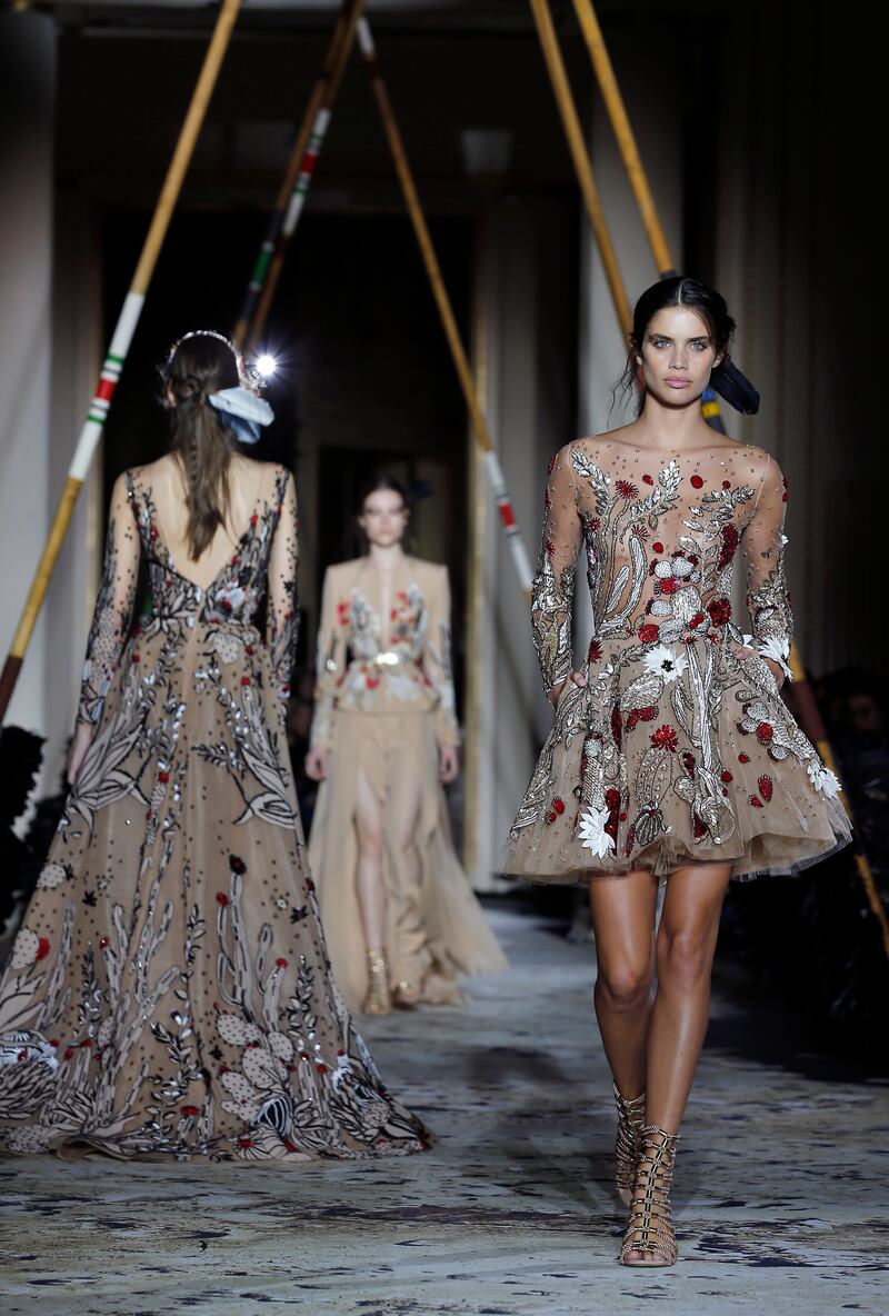 Sara Sampaio on the catwalk during the Zuhair Murad spring/summer 2018 show as part of Paris Fashion Week. Getty