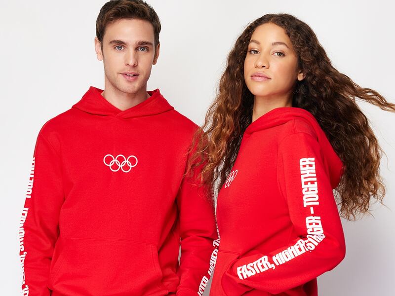 The Olympic Collection comprises t-shirts, polo shirts, shorts, dresses, hoodies, baseball caps, bucket hats, beach towels and tote bags